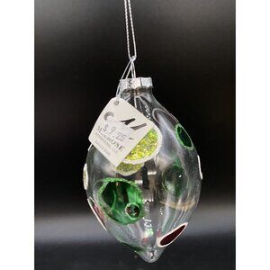 Melrose Blown Clear Glass Polka Dot Glitter Ornament 5.5” Vintage
